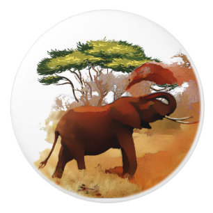 Bouton De Porte En Céramique décoration d'une maison d'éléphants africains mign