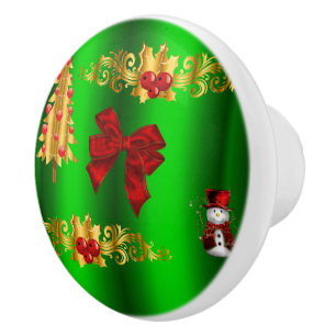 Bouton De Porte En Céramique Décorations De Noël Sur Vert