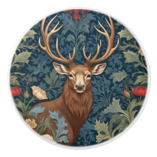 Bouton De Porte En Céramique Deer Stag William Morris style Droite Face