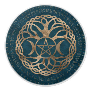 Bouton De Porte En Céramique Déesse de la lune triple avec pentagramme