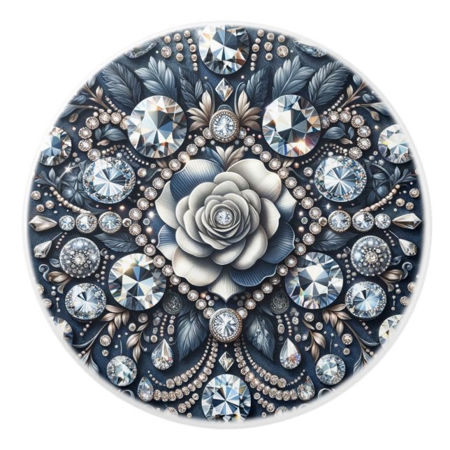 Bouton De Porte En Céramique Denim & Diamonds Glam Bling Bijoux Roses (Devant)