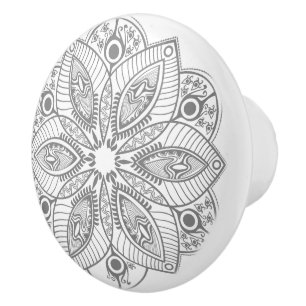 Bouton De Porte En Céramique Dentelle circulaire blanche et grise