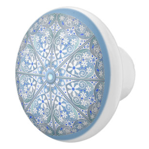 Bouton De Porte En Céramique Dentelle en céramique bleu clair