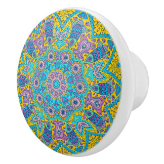 Bouton De Porte En Céramique Dentelle florale Vintage colorée Ornement géométri