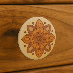 Bouton De Porte En Céramique Desert Sunset Terracotta Moderne Mandala Folk Art