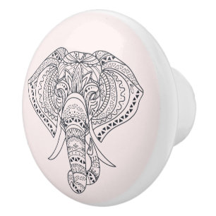 Bouton De Porte En Céramique Design d'art d'éléphants tribaux