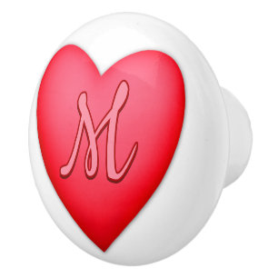 Bouton De Porte En Céramique Design de coeur rouge - Initiale personnalisée