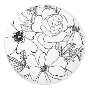 Bouton De Porte En Céramique Design de dessin élégant Rose Floral Line