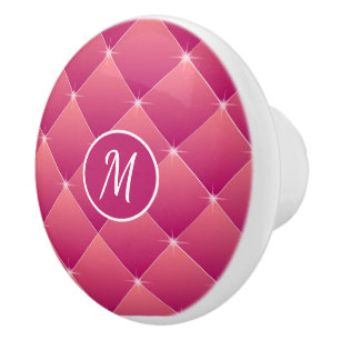 Bouton De Porte En Céramique Design élégant Tuft rose avec Monogramme de diaman