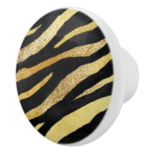Bouton De Porte En Céramique Design Exotique Luxe Rayure Zèbre Or