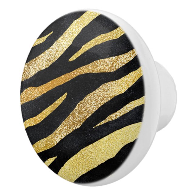 Bouton De Porte En Céramique Design Exotique Luxe Rayure Zèbre Or (Droite)