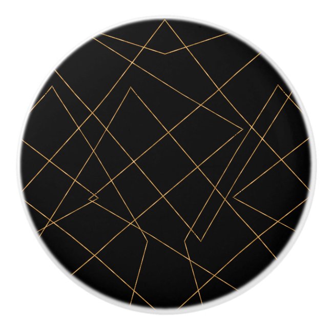 Bouton De Porte En Céramique Design géométrique moderne Gold & Black (Devant)