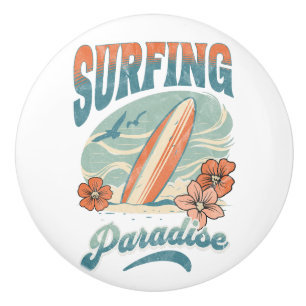 Bouton De Porte En Céramique Design rétro du Surfing Paradise