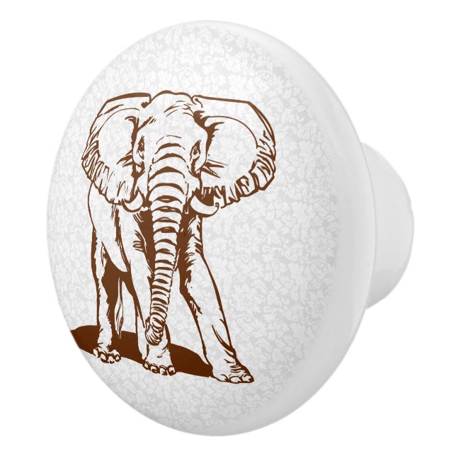 Bouton De Porte En Céramique Dessin de ligne éléphante Brown (Droite)