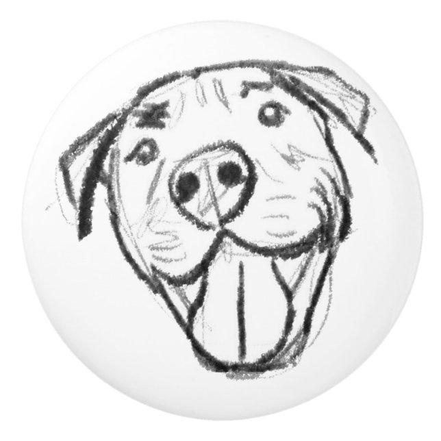 Bouton De Porte En Céramique dessin de pitbull simple amoureux des chiens noir  (Devant)