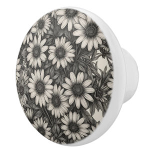 Bouton De Porte En Céramique Dessin en nuances de gris de la marguerite africai