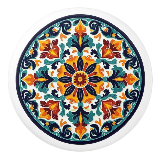 Bouton De Porte En Céramique Détail Mexicaine Talavera Floral Ceramic Knob (Devant)
