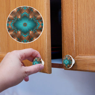 Bouton De Porte En Céramique Diamant de cuivre et de turquoise