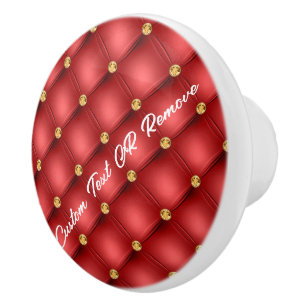 Bouton De Porte En Céramique Diamant doré Cuir Tufé Nom du texte personnalisé R