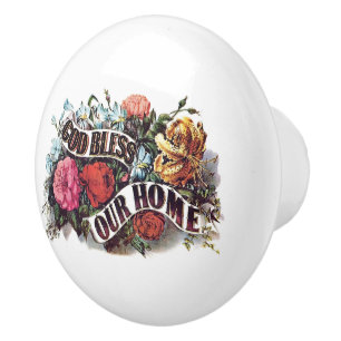 Bouton De Porte En Céramique Dieu bénisse notre maison