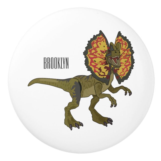 Bouton De Porte En Céramique Dilophosaurus dessin animé (Devant)