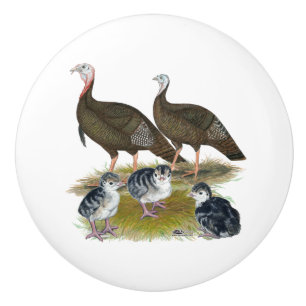 Bouton De Porte En Céramique Dindes Famille Sauvage de l'Est