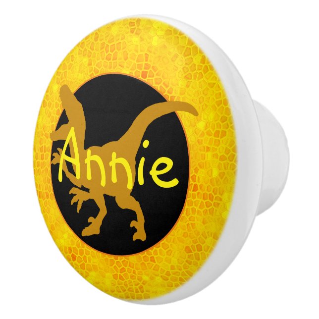 Bouton De Porte En Céramique Dinosaure Jaune Personnalisé Cacher (Droite)