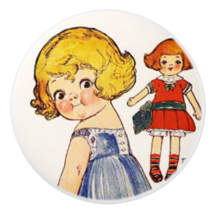 Bouton De Porte En Céramique Dolly Dingle fait une poupée en papier vestimentai