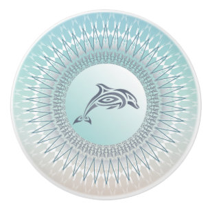 Bouton De Porte En Céramique Dolphin de style plage Mandala   Céramique côtière