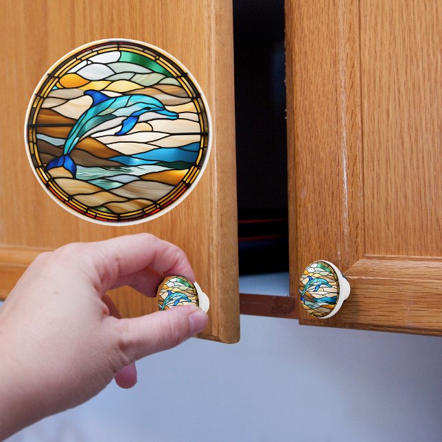 Bouton De Porte En Céramique Dolphin Faux Vitrail (Créateur téléchargé)