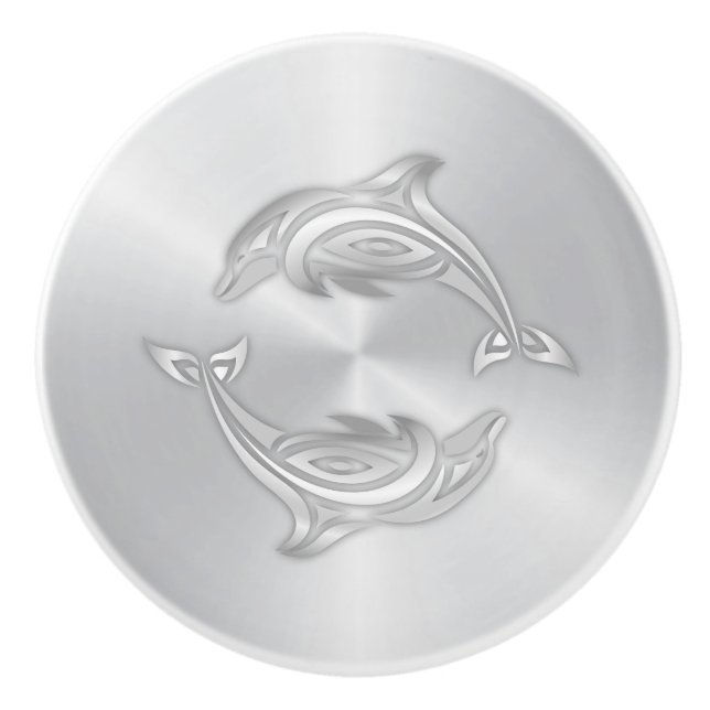 Bouton De Porte En Céramique Dolphins d'argent Monogramme Côtier (Devant)