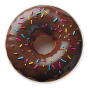 Bouton De Porte En Céramique Donut au Chocolat avec Paillettes