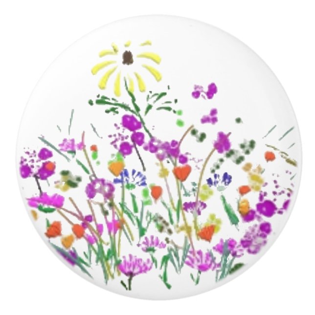 Bouton De Porte En Céramique Doodle fleur sauvage (Devant)