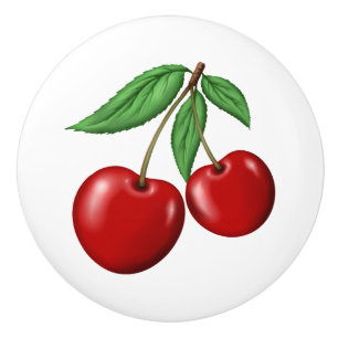 Bouton De Porte En Céramique Double Cerises rouges