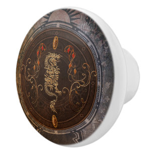 Bouton De Porte En Céramique Dragon chinois d'or