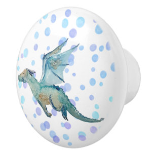 Bouton De Porte En Céramique Dragon d'aquarelle personnalisé