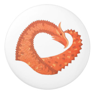 Bouton De Porte En Céramique Dragon de coeur orange sur blanc