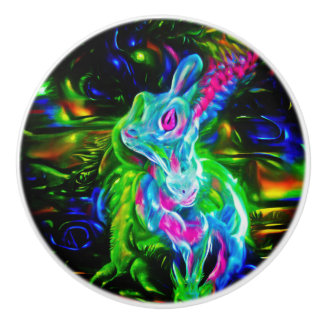 Bouton De Porte En Céramique Dragon de lapin psychédélique à Neon Imaginaire
