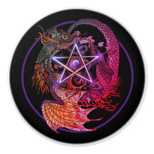 Bouton De Porte En Céramique Dragon pentacle Art nouveau