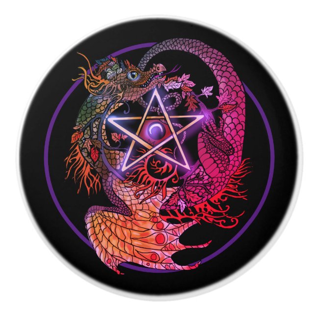 Bouton De Porte En Céramique Dragon pentacle Art nouveau (Devant)