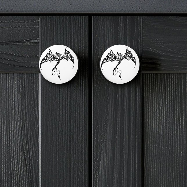 Bouton De Porte En Céramique Dragon Tribal Celtique Entrelacs Noir Blanc Fantas (Créateur téléchargé)