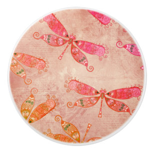 Bouton De Porte En Céramique Dragonflies Boho en rose
