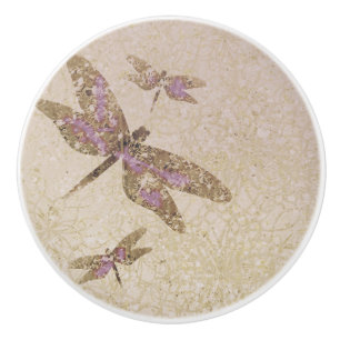 Bouton De Porte En Céramique Dragonflies Purple & Or Dragonfly Custom Chic