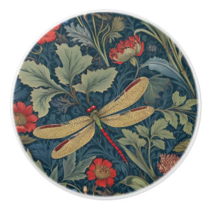 Bouton De Porte En Céramique Dragonfly William Morris style Côté gauche Vintage