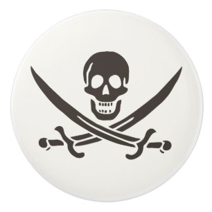 Bouton De Porte En Céramique Drapeau de crâne obsidien Drapeau de pirate Calico