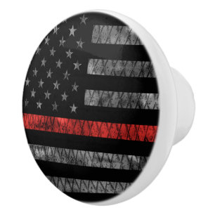 Bouton De Porte En Céramique Drapeau minuscule de pompier Red Line