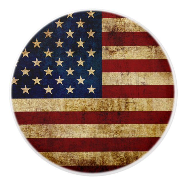 Bouton De Porte En Céramique Drapeau USA / Grunge (Devant)