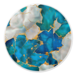 Bouton De Porte En Céramique Dreamy Blue, Turquoise, perle et or