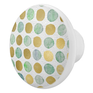 Bouton De Porte En Céramique Dresseur Brown or et Turquoise à dots tendance
