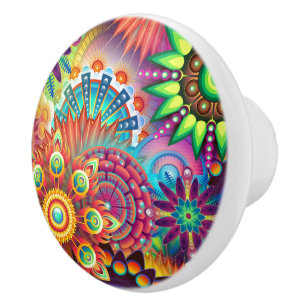 Bouton De Porte En Céramique Dresseur de couleurs psychédéliques Abstraites